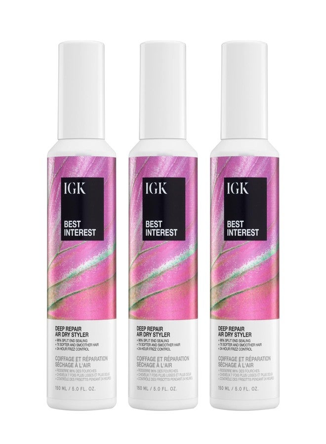 كريم تصفيف الشعر IGK Best Interest Bond Building Air Dry Styling Cream، عبوة من 3 قطع - علاج يُترك على الشعر لعلاج تقصف الأطراف، والتكسر، والتحكم في التجعد، ومنح الشعر لمعانًا - نباتي وخالٍ من القسوة على الحيوانات